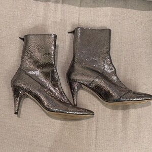Free People Shimmering Silver Heeled Boots